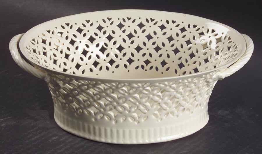 Creamware Pierced Oval Fruit Basket for Fruit Basket & Stand Set by Hartley Greens-1