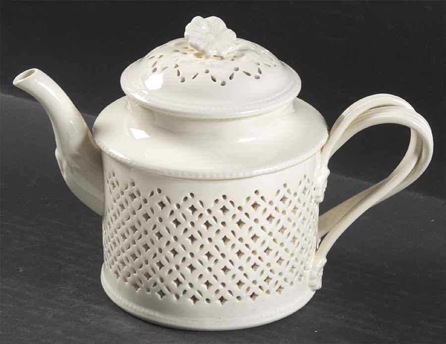 Creamware Pierced Pierced Tea Pot & Lid by Hartley Greens-1