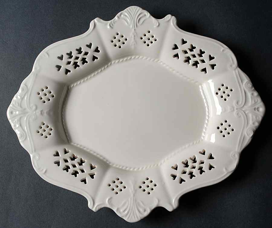 Creamware Pierced 10" Oval Fruit Plate by Hartley Greens-1