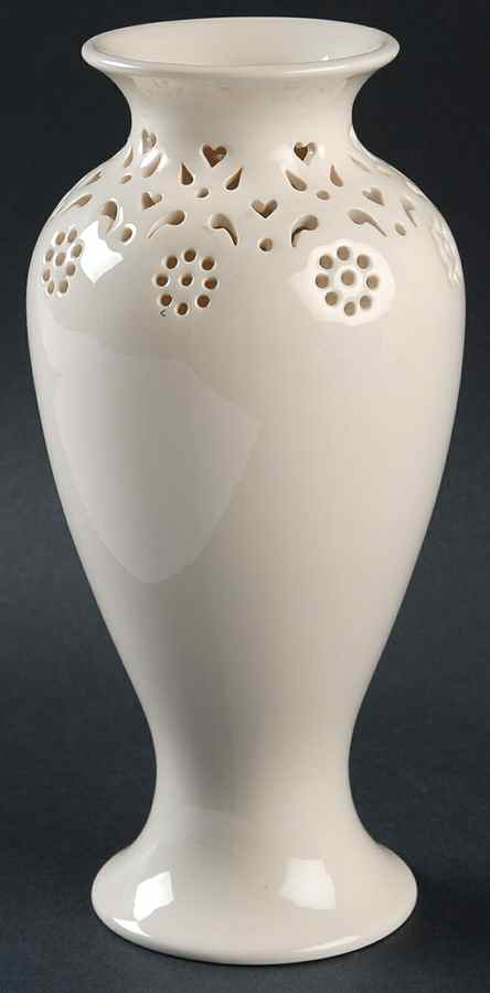 Creamware Pierced 8" Fluted Vase by Hartley Greens-1