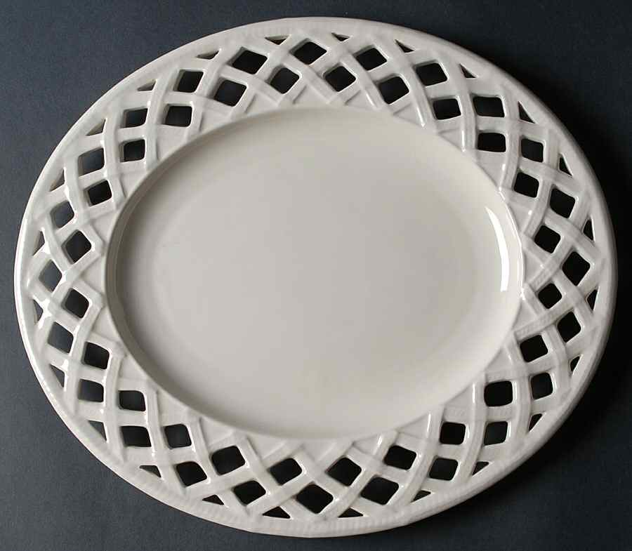Creamware Pierced 13" Oval Serving Platter by Hartley Greens-1