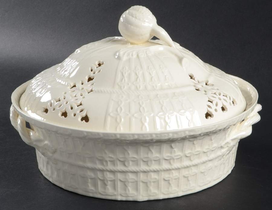Creamware Pierced Round Covered Vegetable by Hartley Greens-1