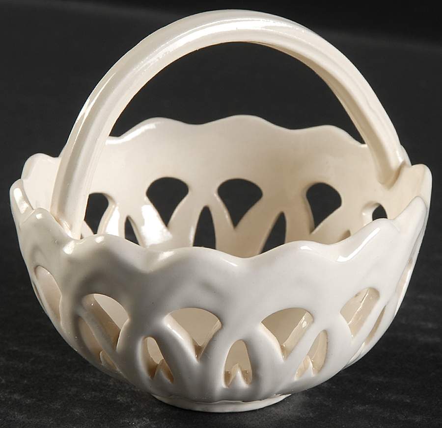 Creamware Pierced Small-Handled Open Weave Basket by Hartley Greens-1