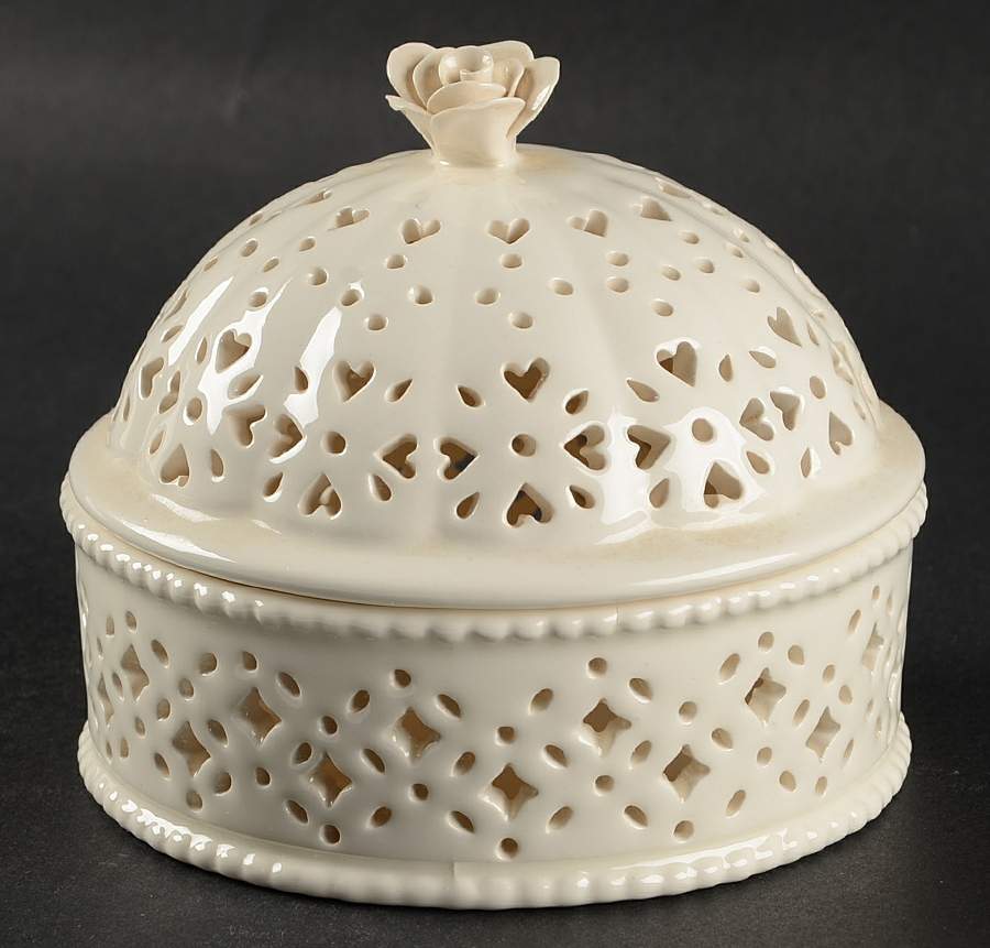 Creamware Pierced Pierced Candy Dish & Lid by Hartley Greens-1