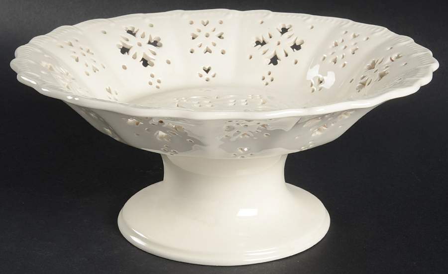 Creamware Pierced 9" Large Pedestal Fruit Bowl by Hartley Greens-1