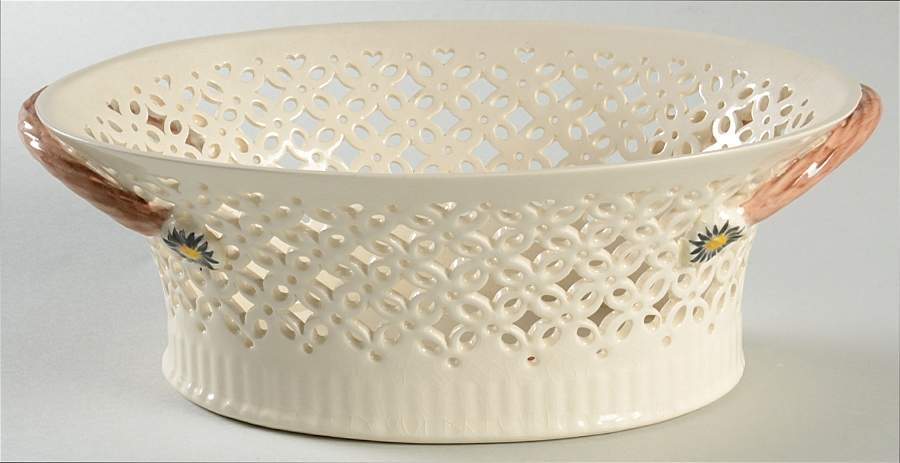 Creamware Pierced Oval Fruit Basket for Fruit Basket & Stand Set by Hartley Greens-1