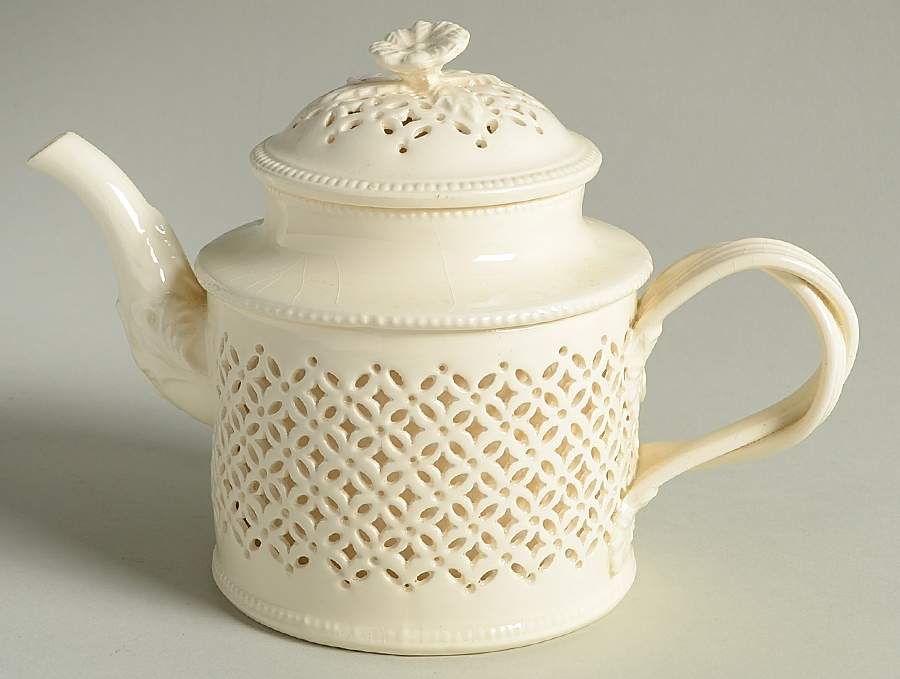 Creamware Pierced Teapot & Lid by Hartley Greens-1