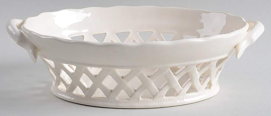 Creamware Pierced 10" Oval Open Weave Basket by Hartley Greens-1