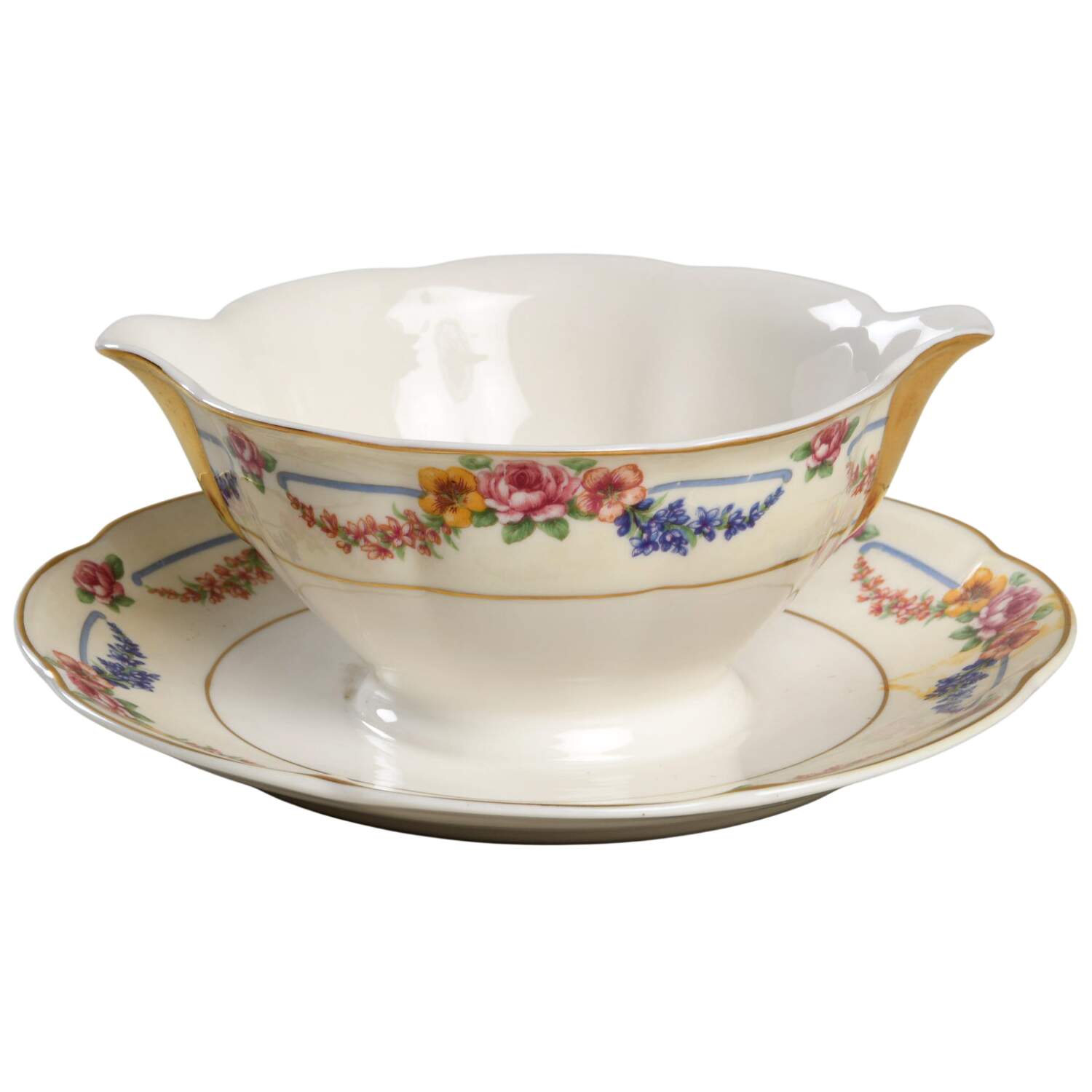 Picardy Gravy Boat with Attached Underplate by Haviland-1