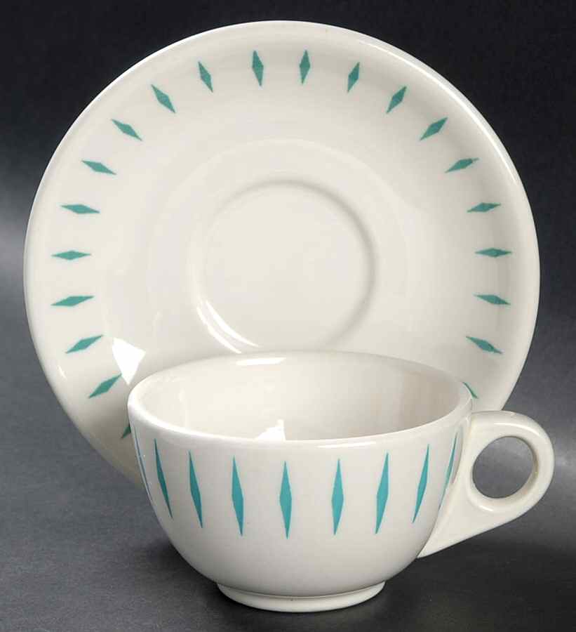Festival Turquoise Flat Cup & Saucer Set by Homer Laughlin -1