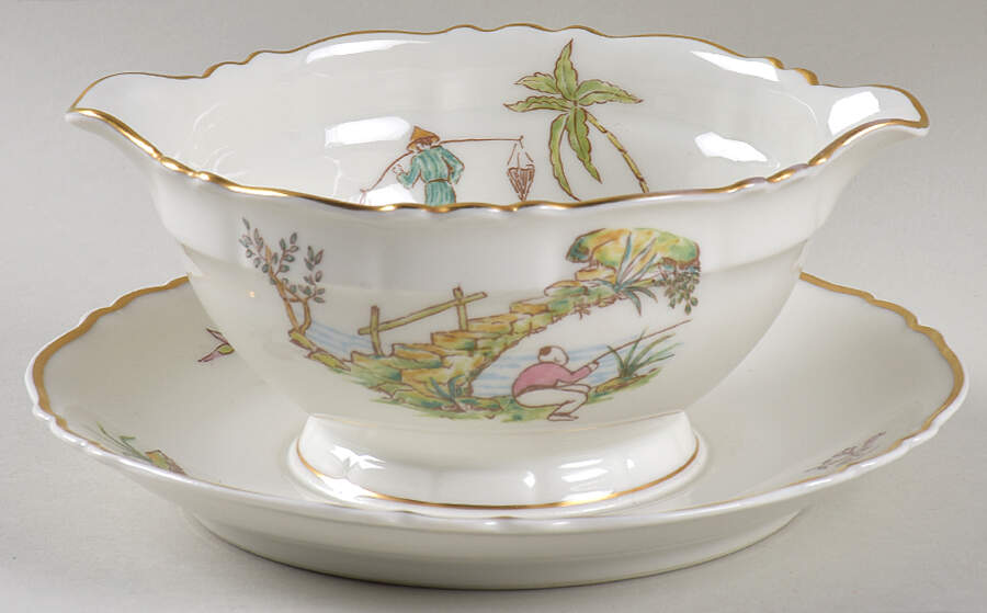 Pillement Gravy Boat with Attached Underplate by Haviland-1
