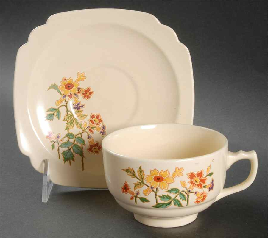 Columbine Footed Cup & Saucer Set by Homer Laughlin -1