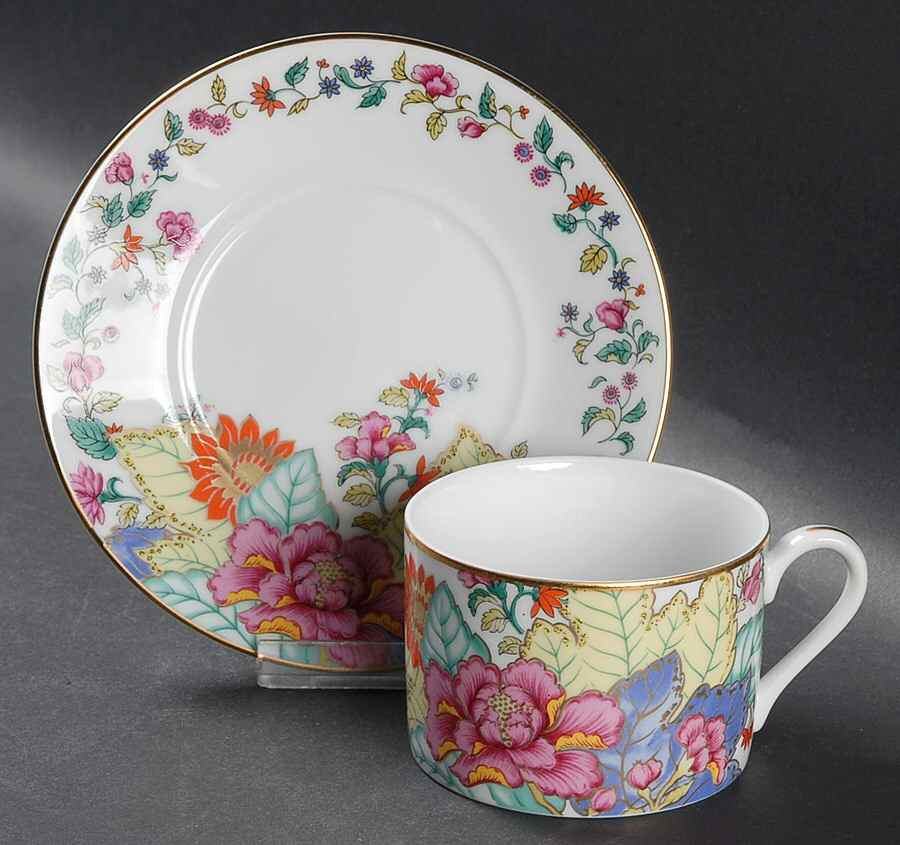 Tobacco Leaf Flat Cup & Saucer Set by Horchow-1