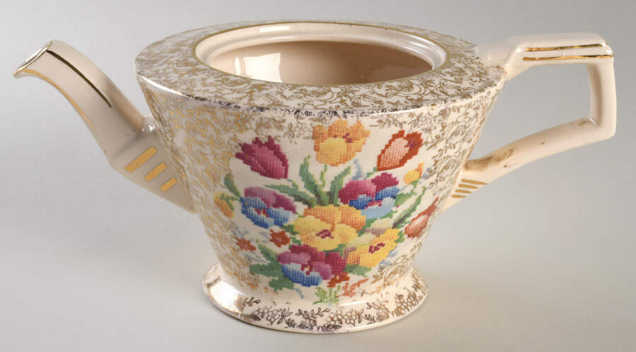 Old English Sampler Teapot No Lid by Hollinshead & Kirkham-1