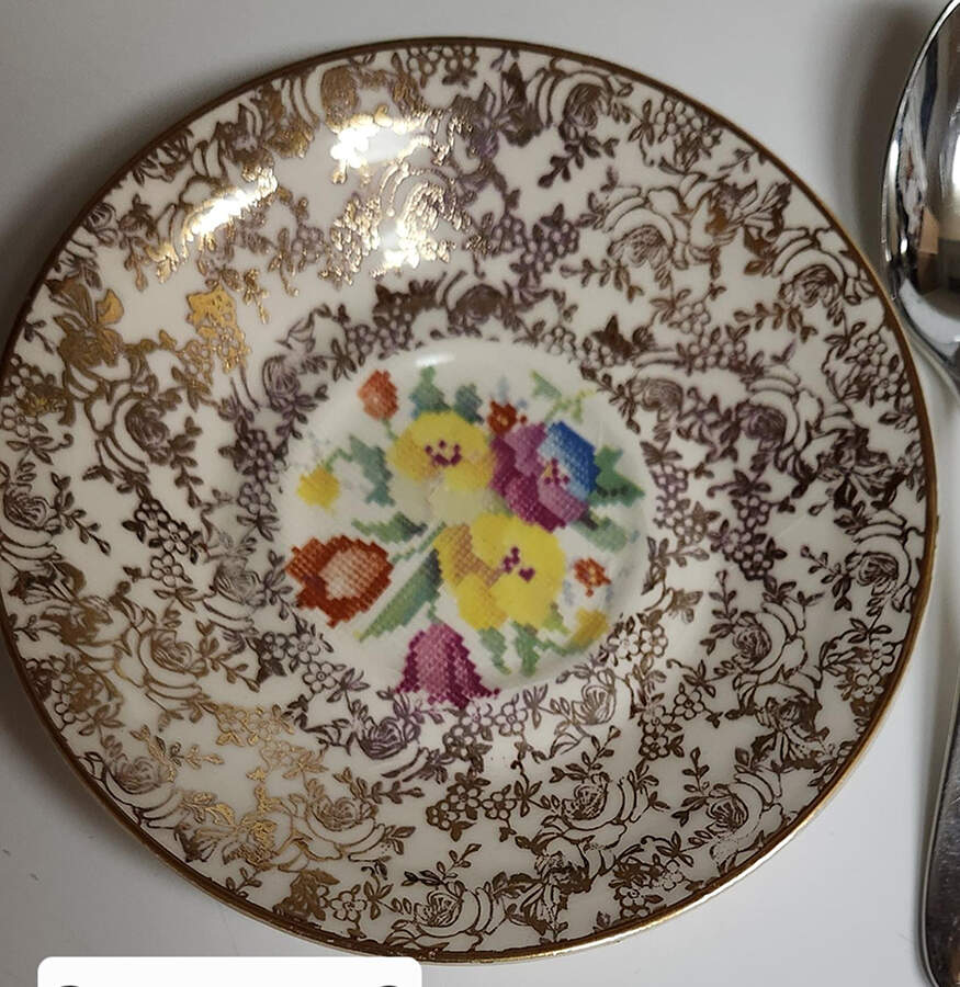 Old English Sampler Saucer by Hollinshead & Kirkham-1
