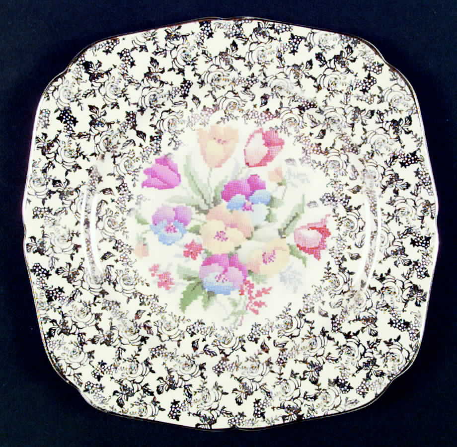 Old English Sampler Square Dinner Plate by Hollinshead & Kirkham-1