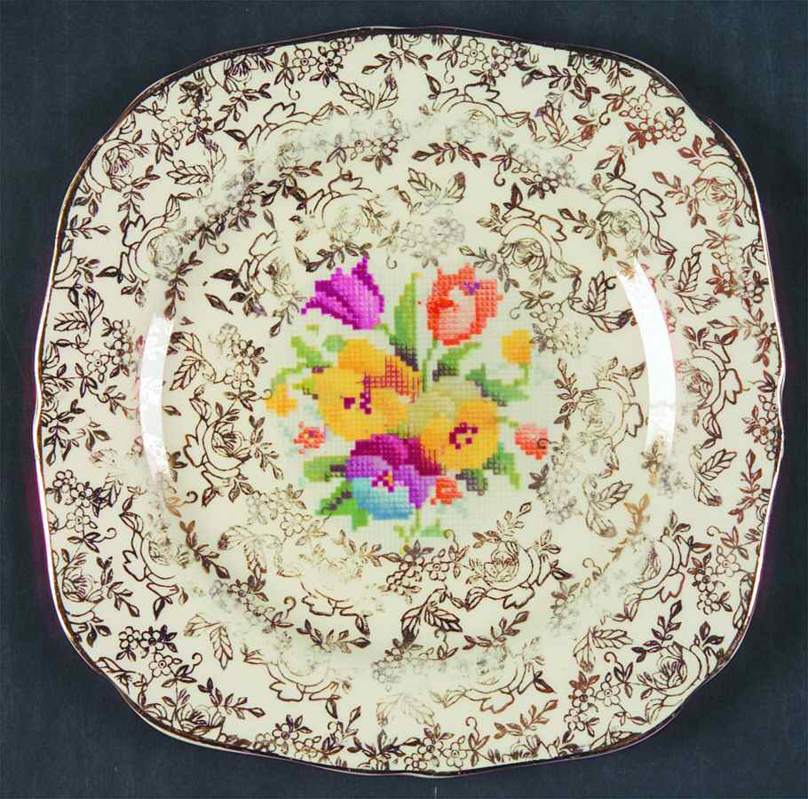 Old English Sampler Square Bread & Butter Plate by Hollinshead & Kirkham-1