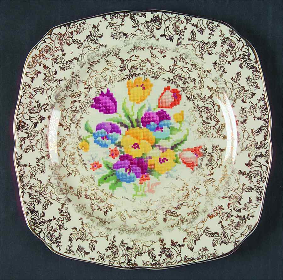 Old English Sampler Square Salad Plate by Hollinshead & Kirkham-1