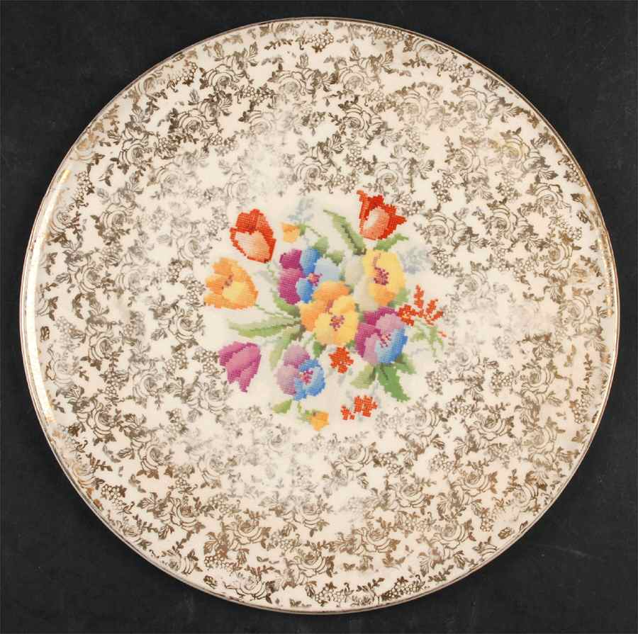 Old English Sampler Cake Plate by Hollinshead & Kirkham-1