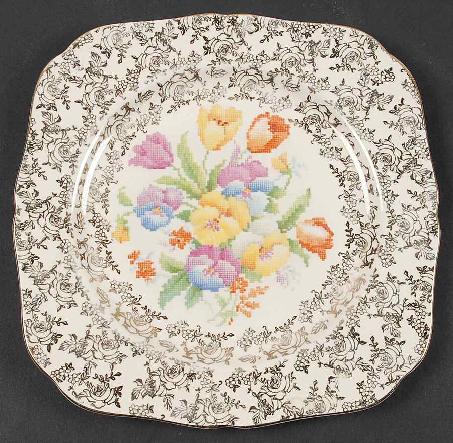 Old English Sampler Square Luncheon Plate by Hollinshead & Kirkham-1