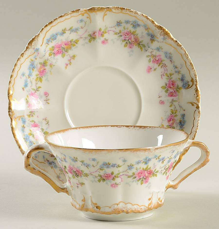 Schleiger 1047 Flat Cream Soup Bowl & Saucer Set by Haviland-1