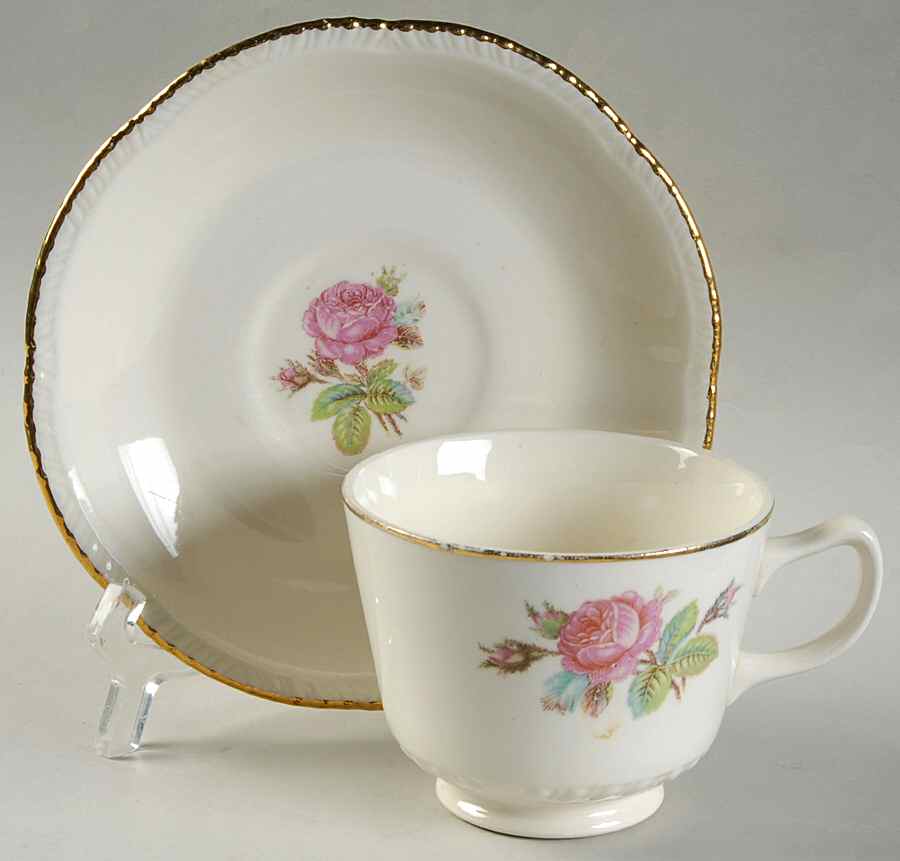 Calirose Footed Cup & Saucer Set by Homer Laughlin -1