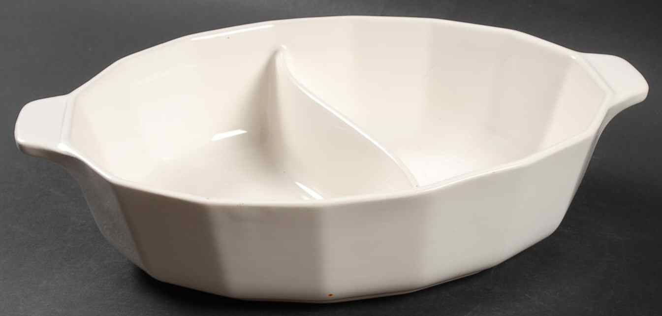 Heritance White 10" Oval Divided Vegetable Bowl by Harker-1