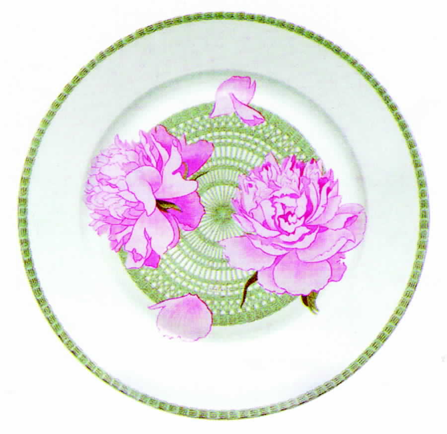 Les Pivoines White 12" Chop Plate (Round Platter) by Hermes-1