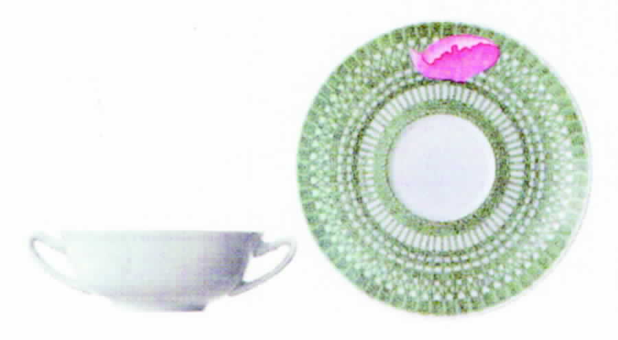 Les Pivoines White Flat Cream Soup Bowl & Saucer Set by Hermes-1