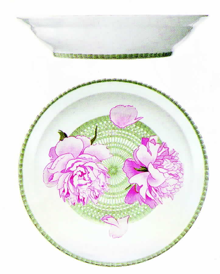 Les Pivoines White Deep Round Platter by Hermes-1