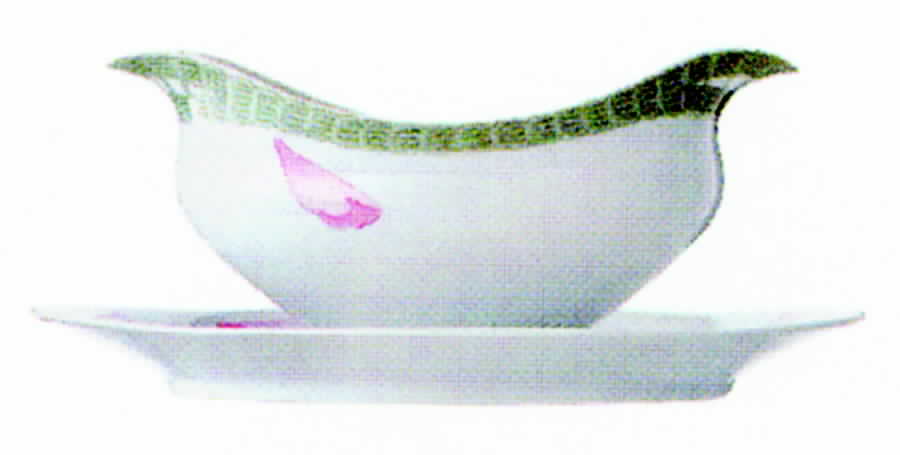 Les Pivoines White Sauce Boat with Attached Underplate by Hermes-1