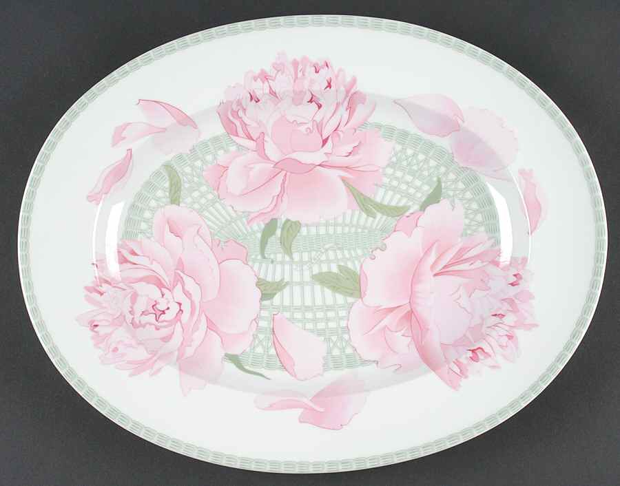 Les Pivoines White 14" Oval Serving Platter by Hermes-1
