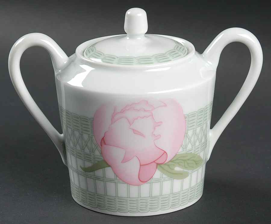 Les Pivoines White Sugar Bowl & Lid by Hermes-1
