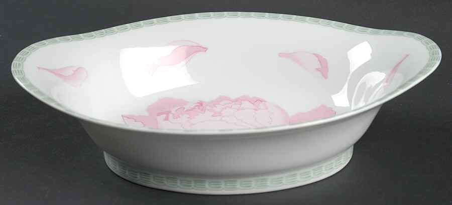 Les Pivoines White 9" Oval Vegetable Bowl by Hermes-1
