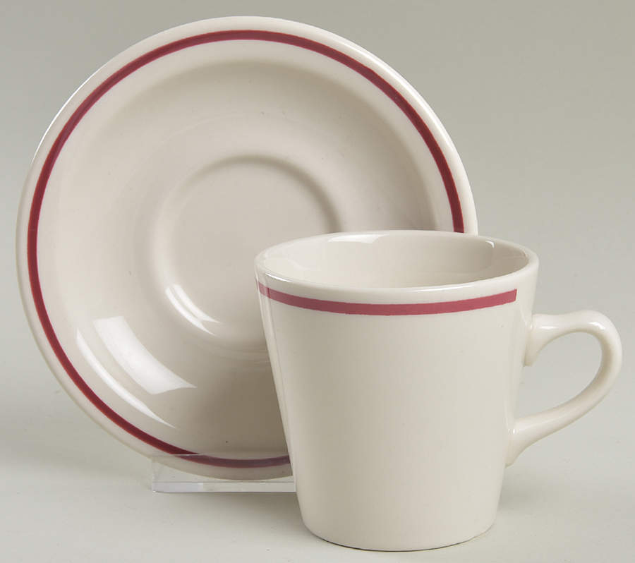 Rolled Edge (Burgundy) Flat Cup & Saucer Set by Homer Laughlin -1