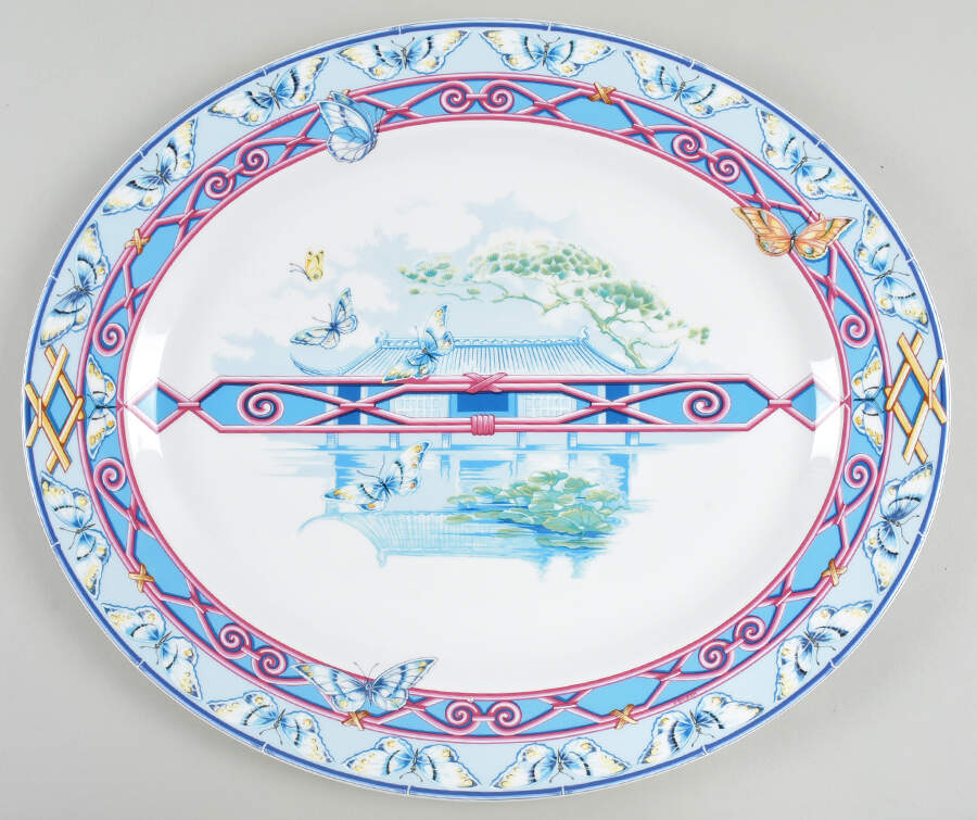 Le Jardin Des Papillons 15" Oval Serving Platter by Hermes-1
