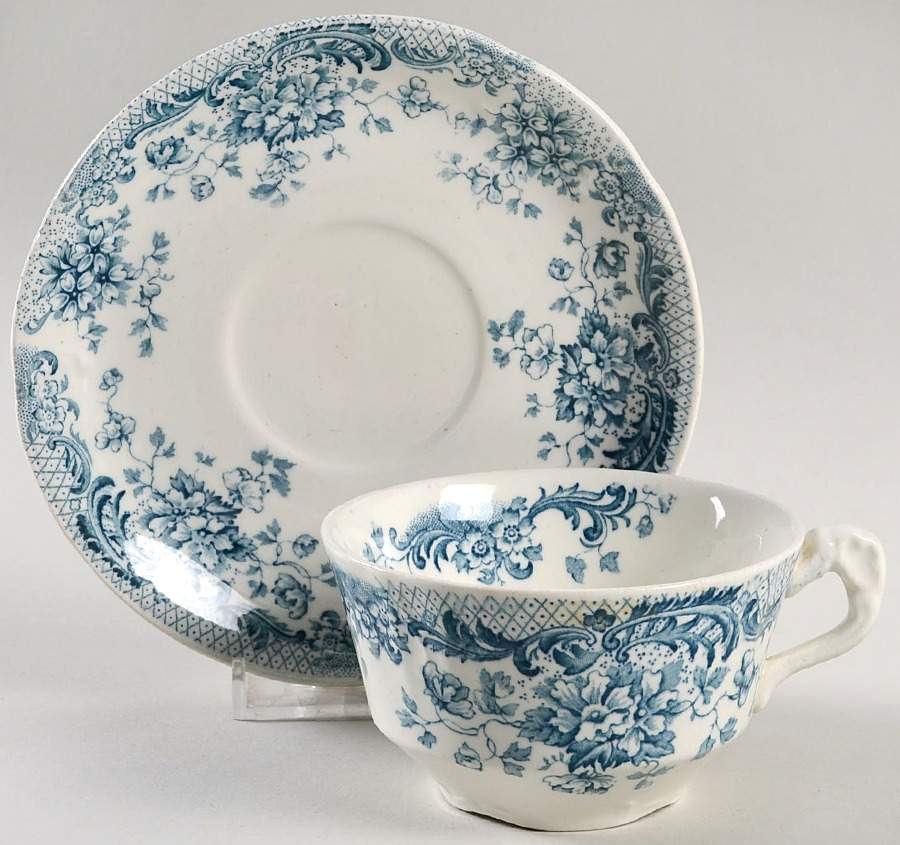 Maine Blue Flat Cup & Saucer Set by Wm Hulme-1