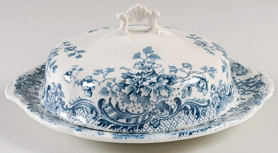 Maine Blue Round Covered Butter by Wm Hulme-1