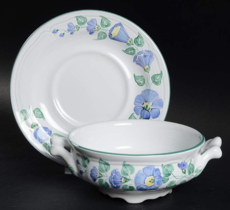 Petunia Flat Cream Soup Bowl & Saucer Set by Herend Village-1
