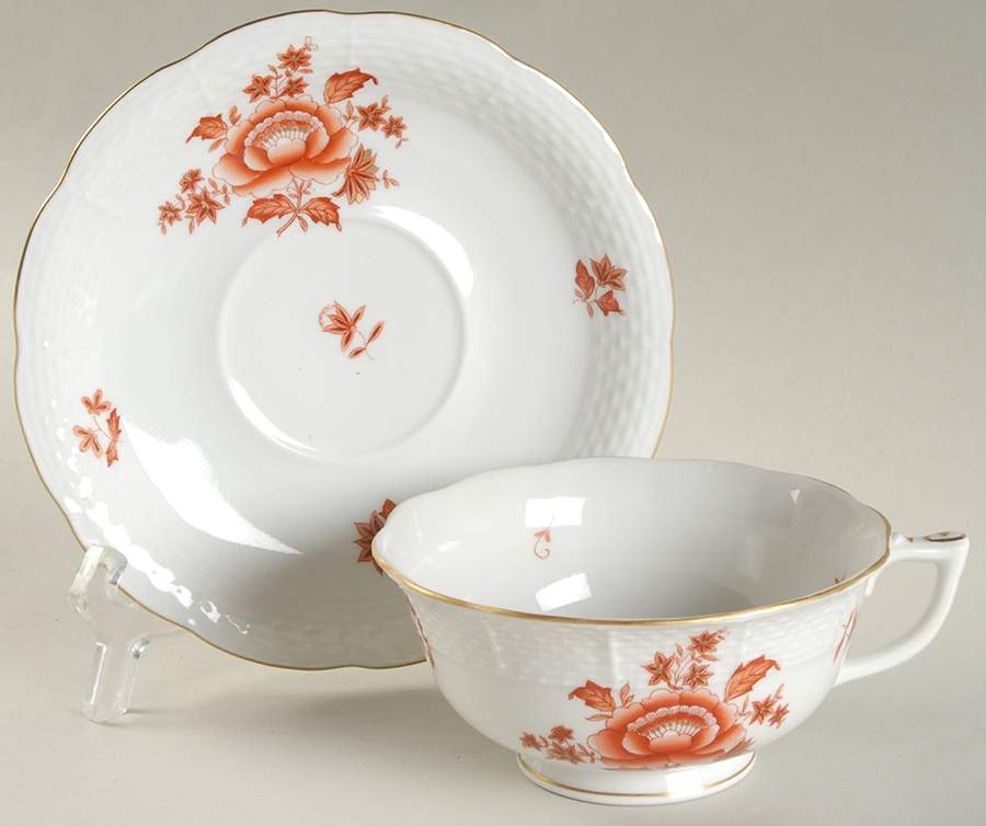Nanking Bouquet Rust (NBR) Footed Cup & Saucer Set by Herend-1