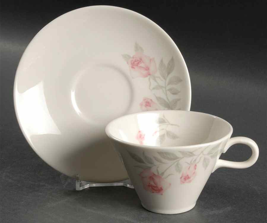Pastel Rose Flat Cup & Saucer Set by Homer Laughlin -1