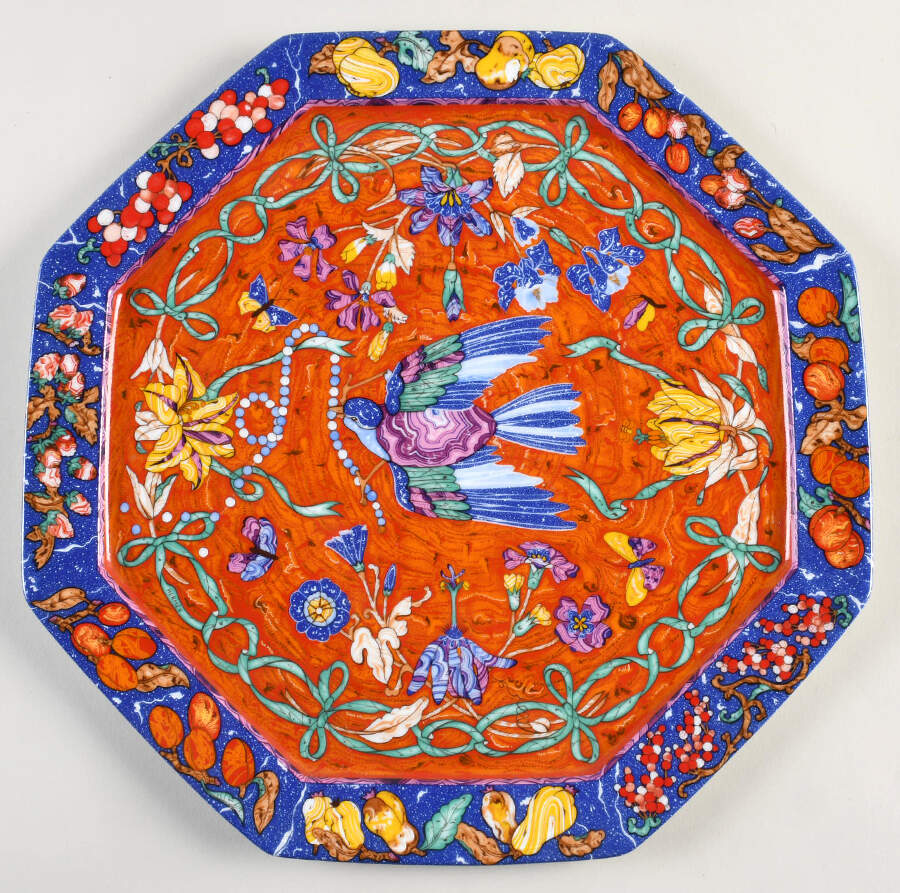 Marqueterie 13" Octagonal Serving Platter by Hermes-1