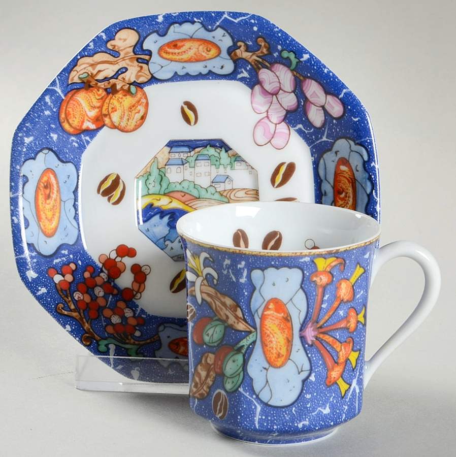 Marqueterie Flat Demitasse Cup & Saucer Set by Hermes-1