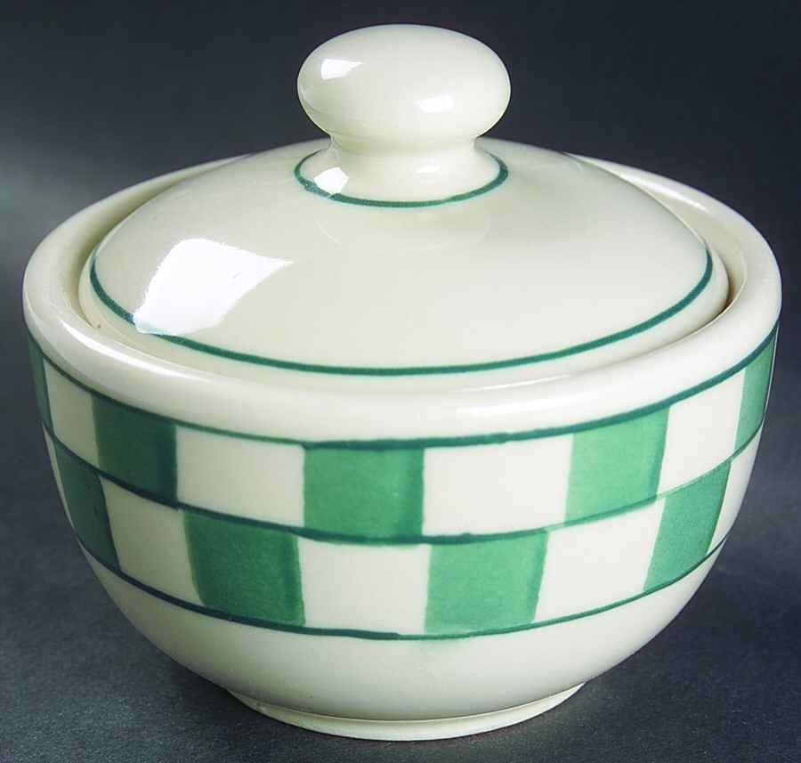 Green Checks Sugar Bowl & Lid by Hartstone-1