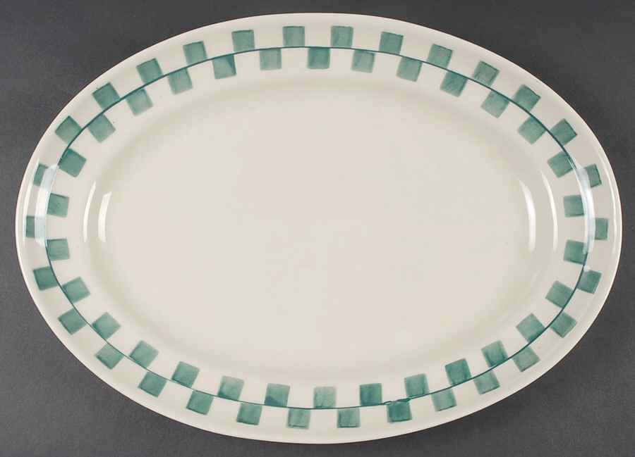 Green Checks 17" Oval Serving Platter by Hartstone-1