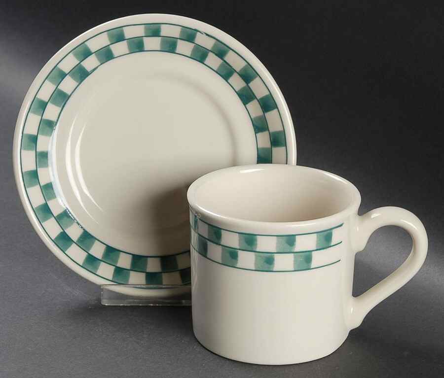 Green Checks Flat Cup & Saucer Set by Hartstone-1