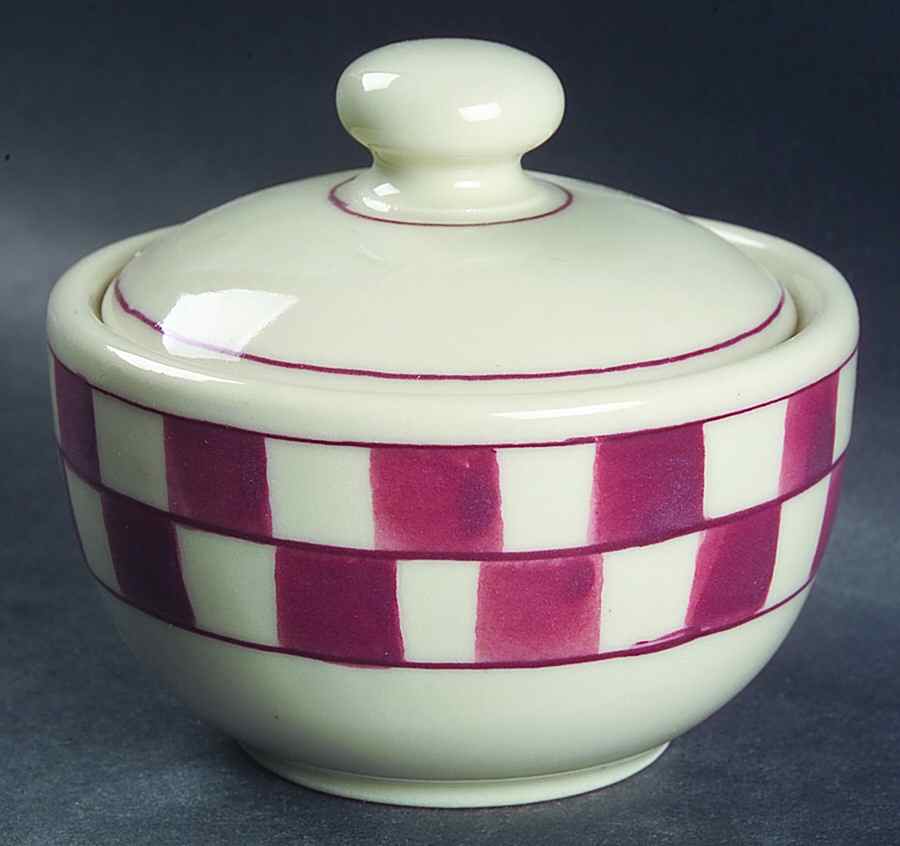 Red Checks Sugar Bowl & Lid by Hartstone-1