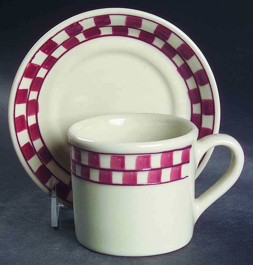 Red Checks Flat Cup & Saucer Set by Hartstone-1
