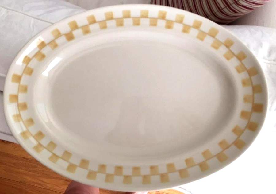 Yellow Checks 16" Oval Serving Platter by Hartstone-1