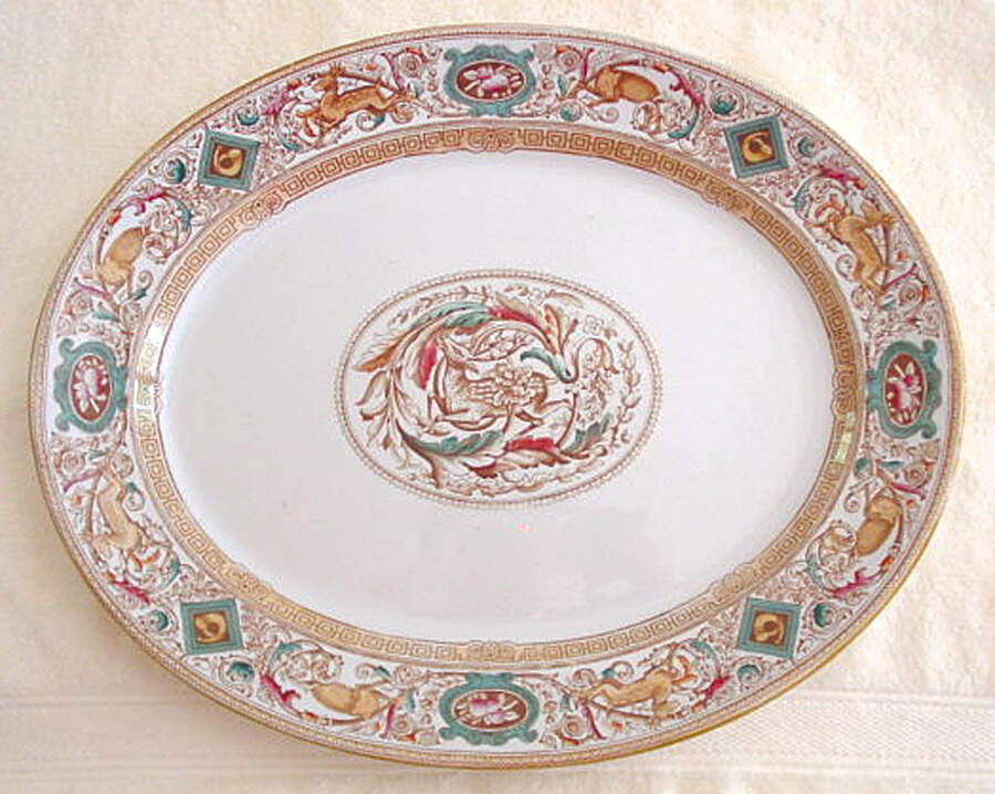 Borgia (Aqua Multicolor on White Band) 16" Oval Serving Platter by Hammersley-1